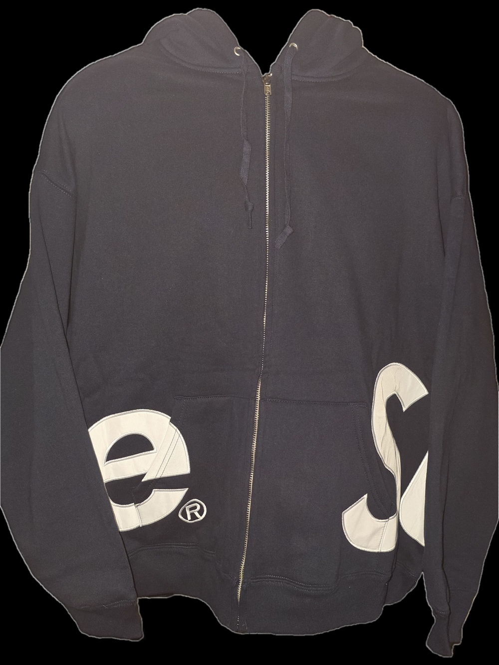 Supreme Black Zip-Up Hoodie with White Pocket Graphics